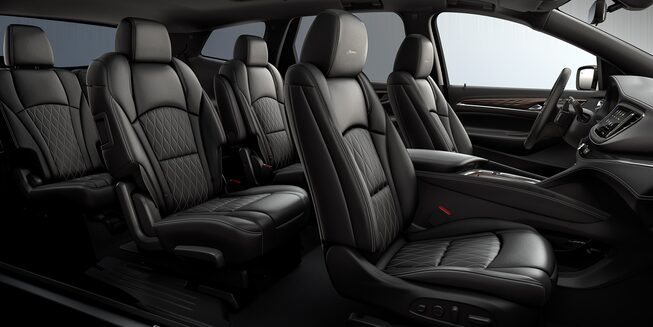 Close-up on the Black, Stitched Leather Interior of the Buick Enclave