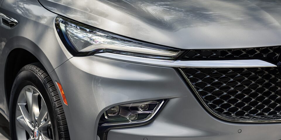 The Sleek LED Headlamps & a Partial View of the Front End Fascia of the Buick Enclave