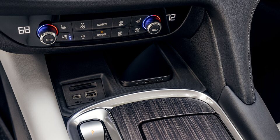 A Closeup of the Wireless Charging Dock in the Enclave