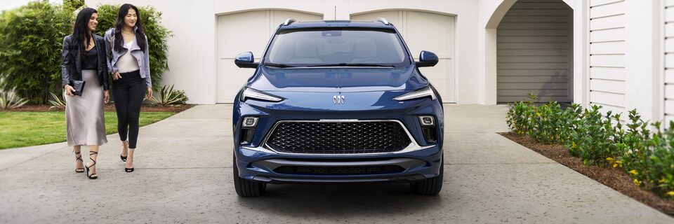 A Head-on View of the Parked Blue Buick Encore GX