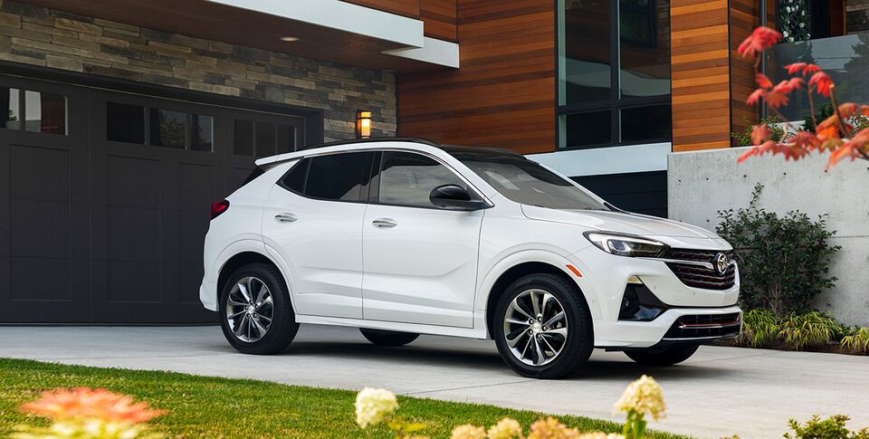 Closeup on the Buick Encore GX Essence Parked In a Driveway