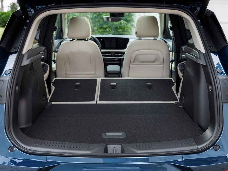 A Trunk Shot of the Interior of the Buick Encore GX Avenir With the Seats Down