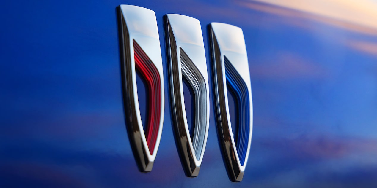 Close-up View of the Buick Emblem on a 2025 Buick Envision Avenir Luxury Compact SUV