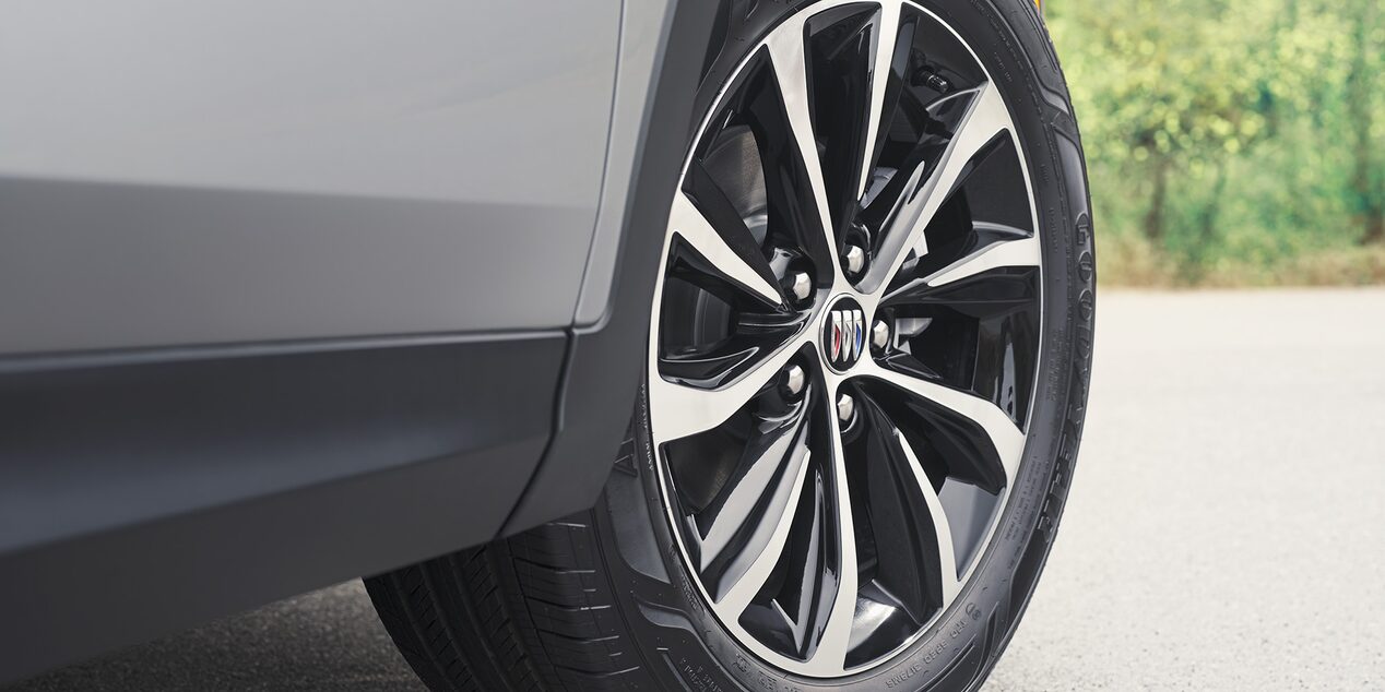 Close-up View of the 2025 Buick Envista 19" Black Painted Aluminum Wheels