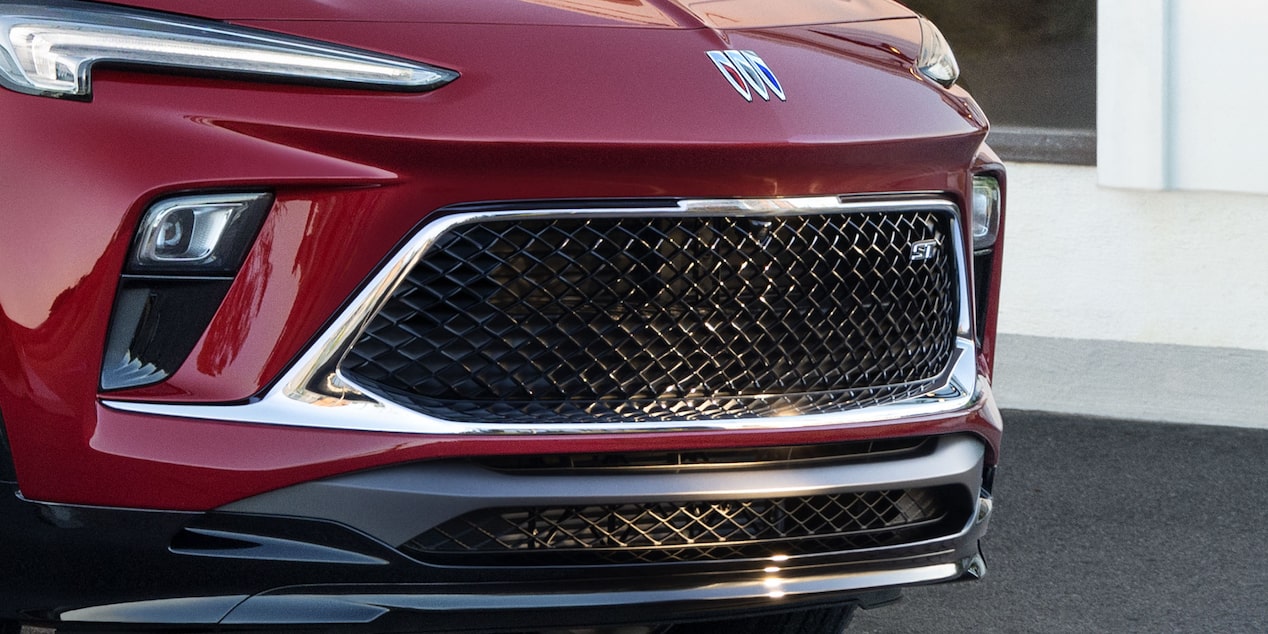 Close-up View of a Red 2025 Buick Encore GX ST Grille