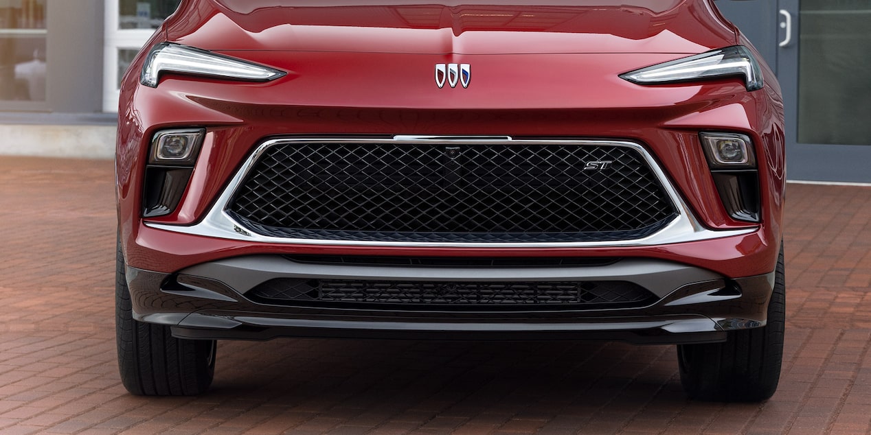 Close-up View of a Red 2025 Buick Encore GX ST Front Grille
