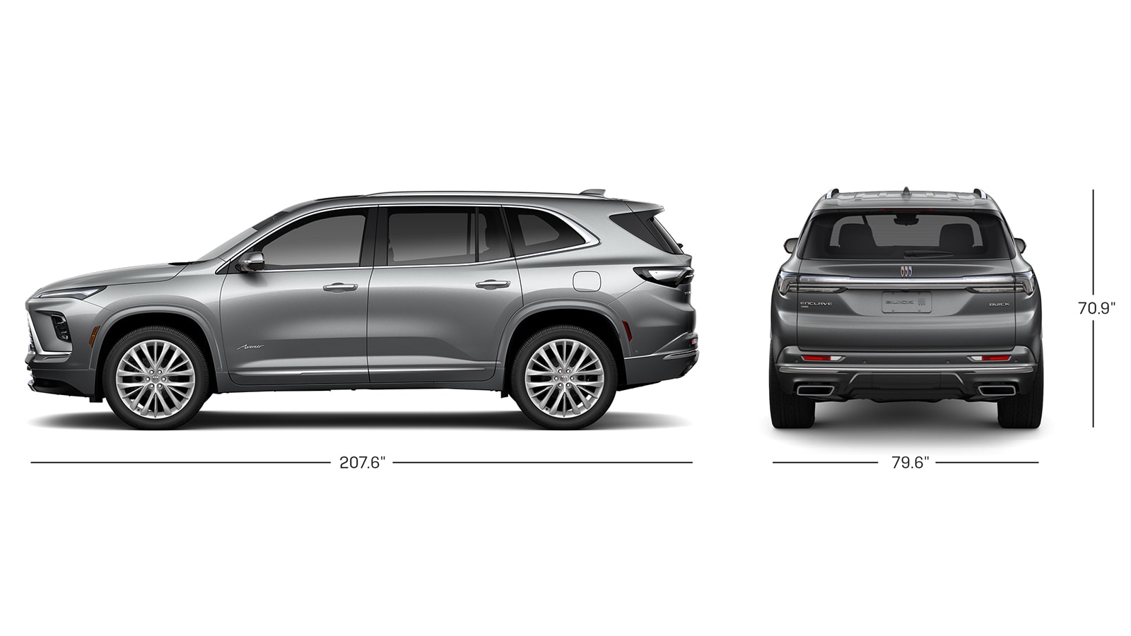Side View and Rear View of the Buick Enclave Mid-Size SUV with Height and Width