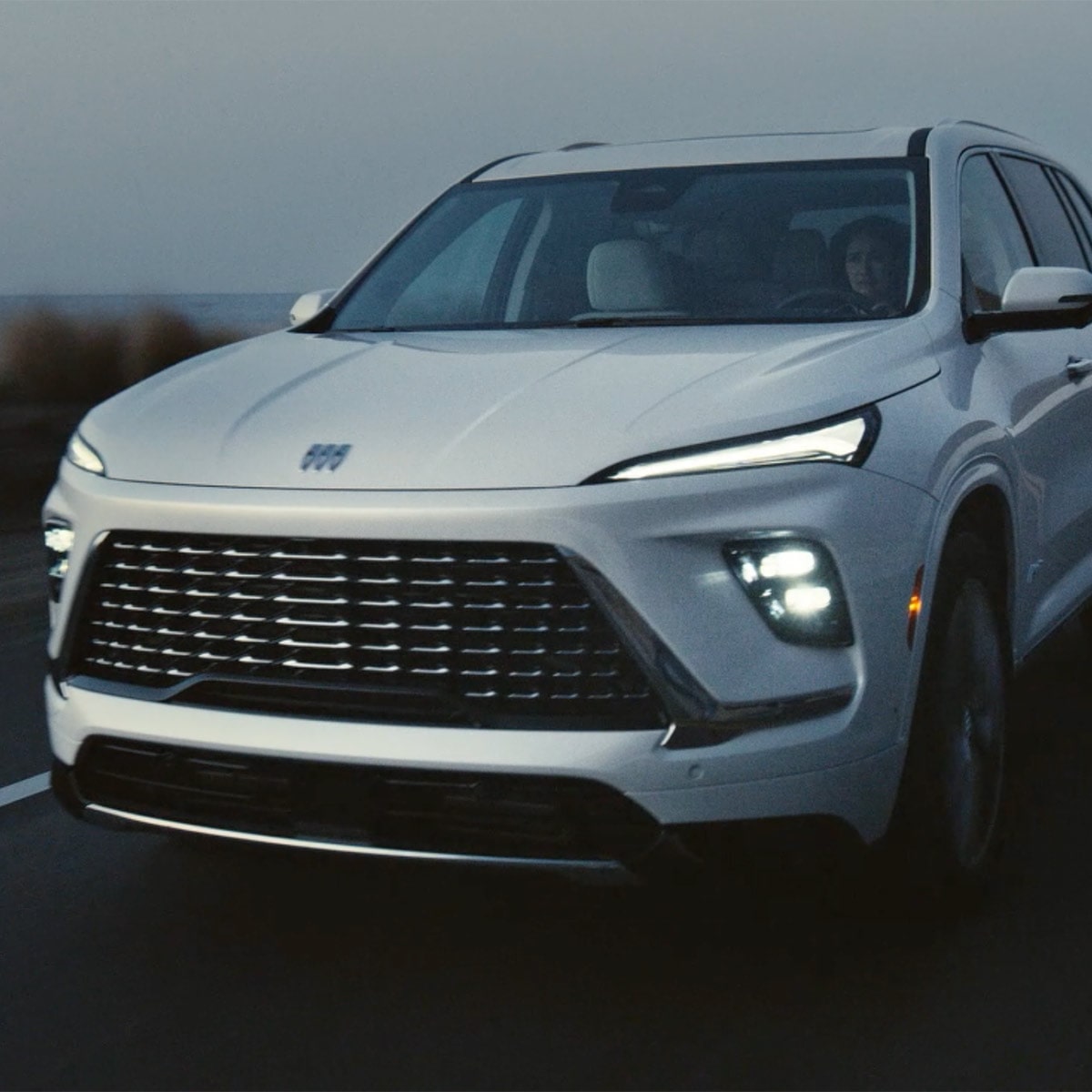 Front Three-Quarters View of a White 2026 Buick Enclave Mid-Size SUV