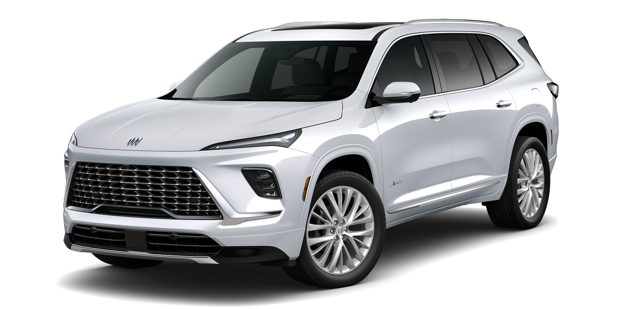 Front Three-Quarters View of a White 2026 Buick Enclave Mid-Size SUV