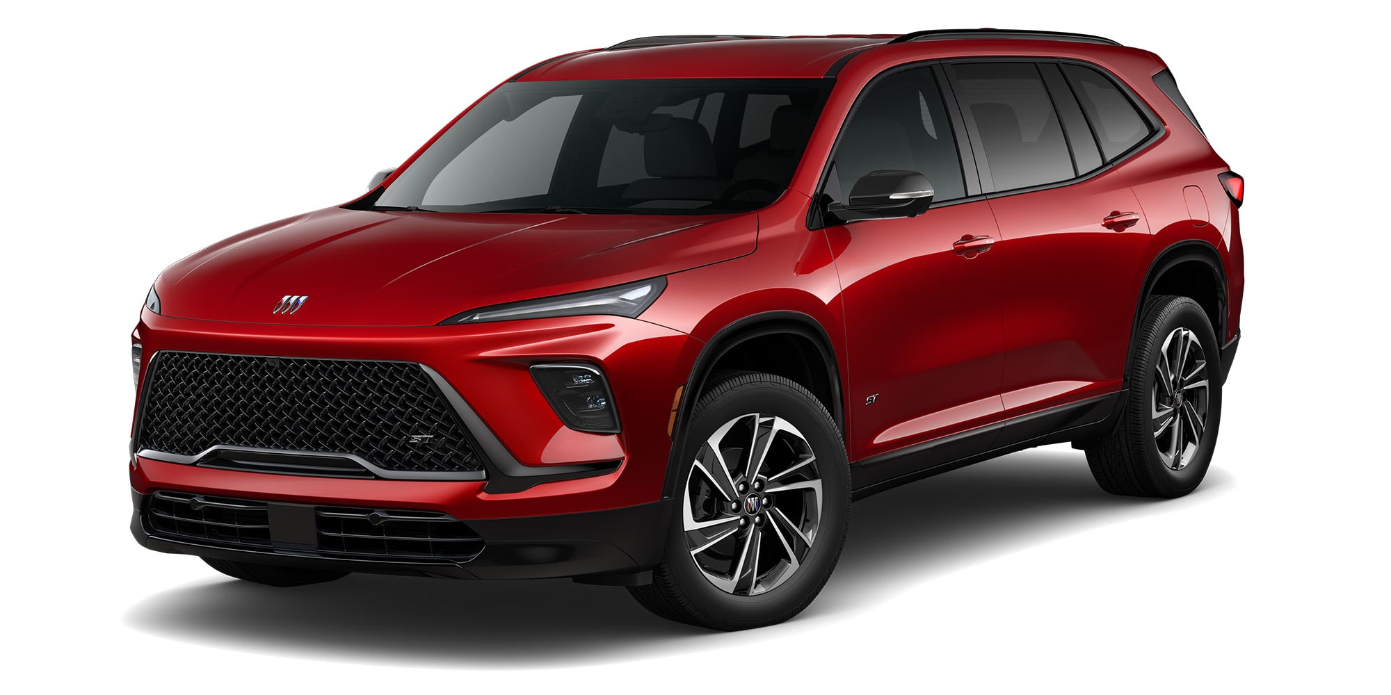 Front Three-Quarters View of a Cherry Red Tintcoat 2026 Buick Enclave ST Sporty Mid-Size SUV