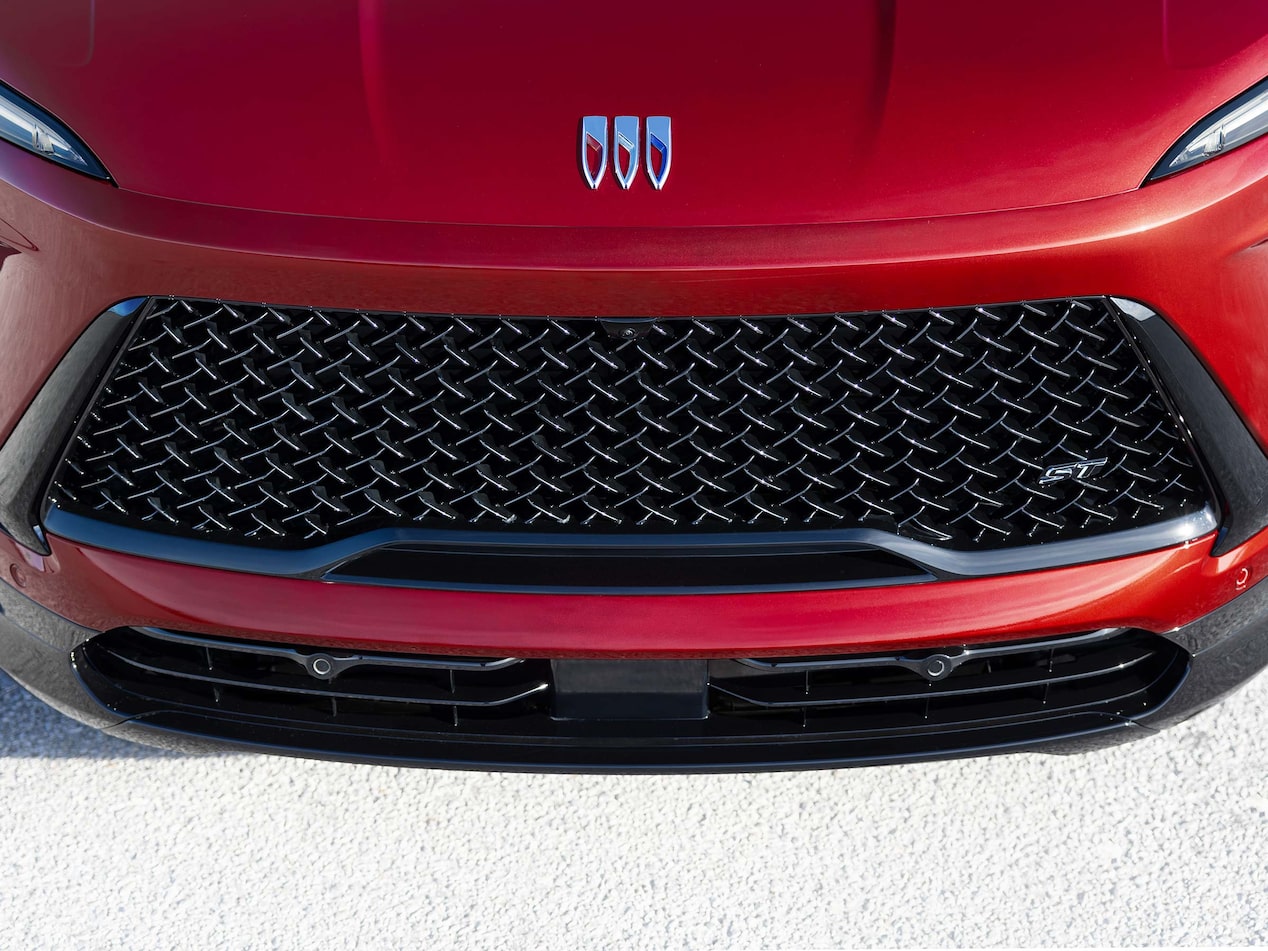 Overhead View of a the Hood and Grille of a 2026 Red Buick Enclave