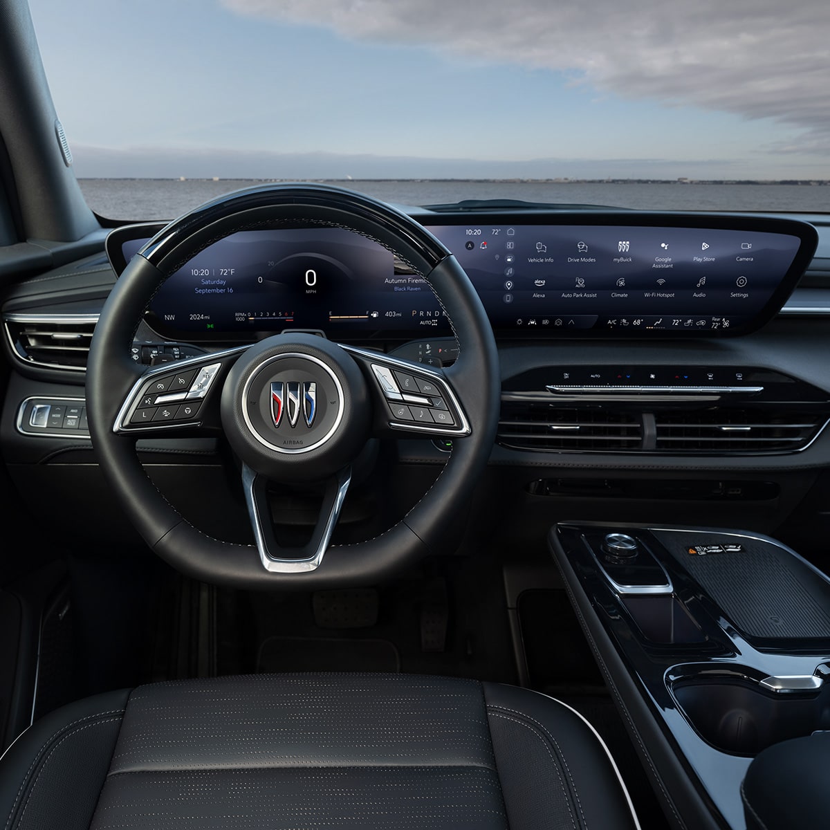 Driver’s Seat View the Steering Wheel and Display Dashboard of a 2026 Buick Enclave