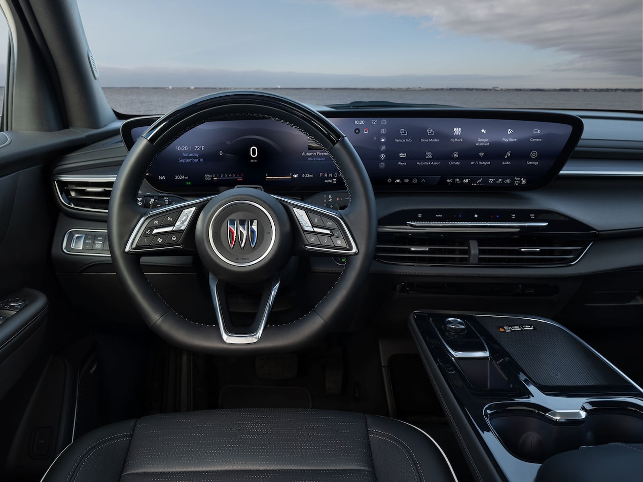 Driver’s Seat View the Steering Wheel and Display Dashboard of a 2026 Buick Enclave