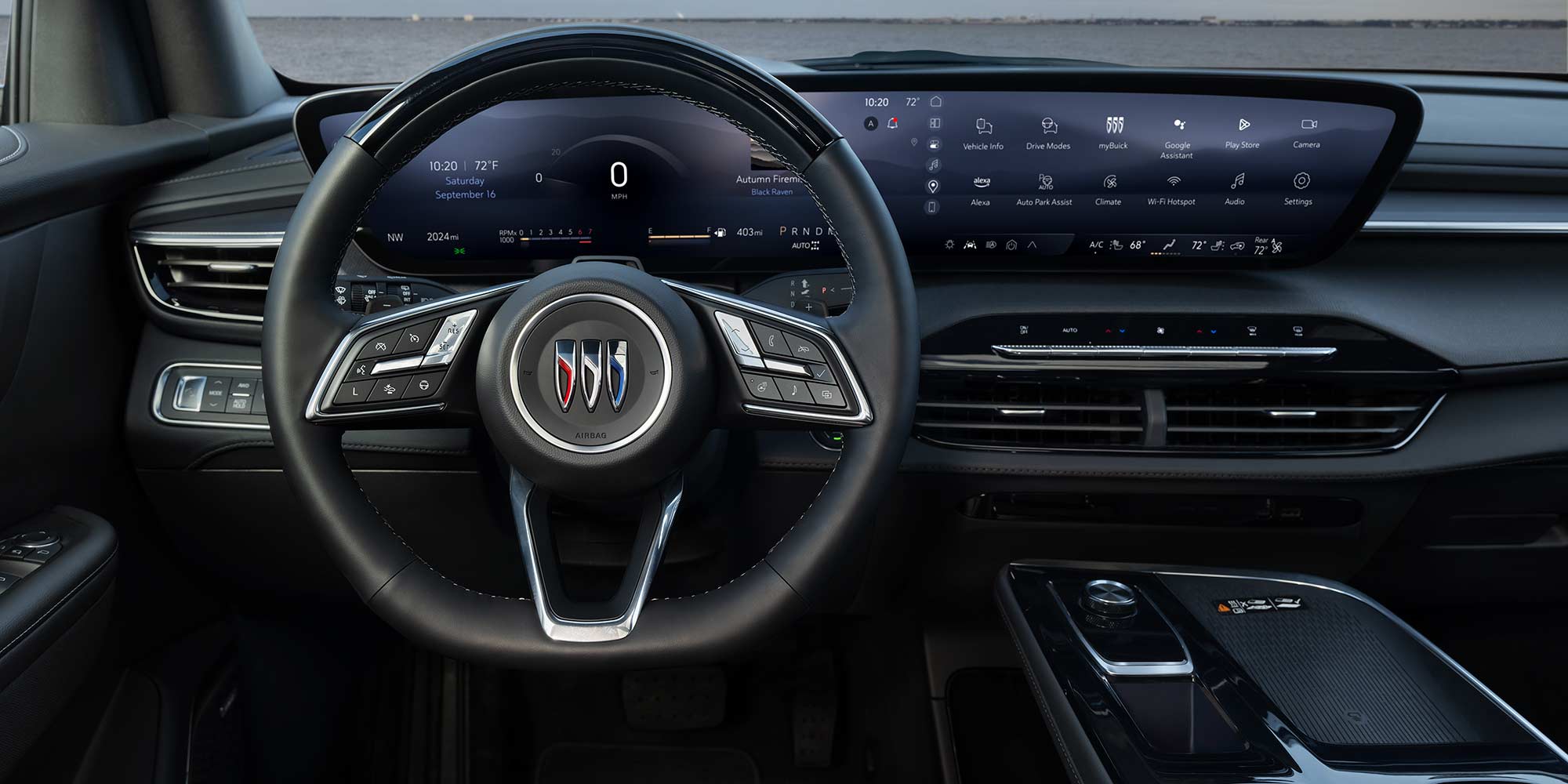Driver’s Seat View the Steering Wheel and Display Dashboard of a 2026 Buick Enclave