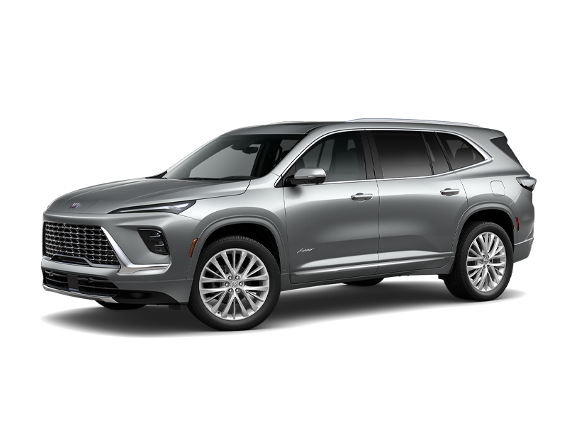 Front Three-Quarters View of a Moonstone Gray Metallic 2026 Buick Enclave Anenir Luxury Mid-Size SUV