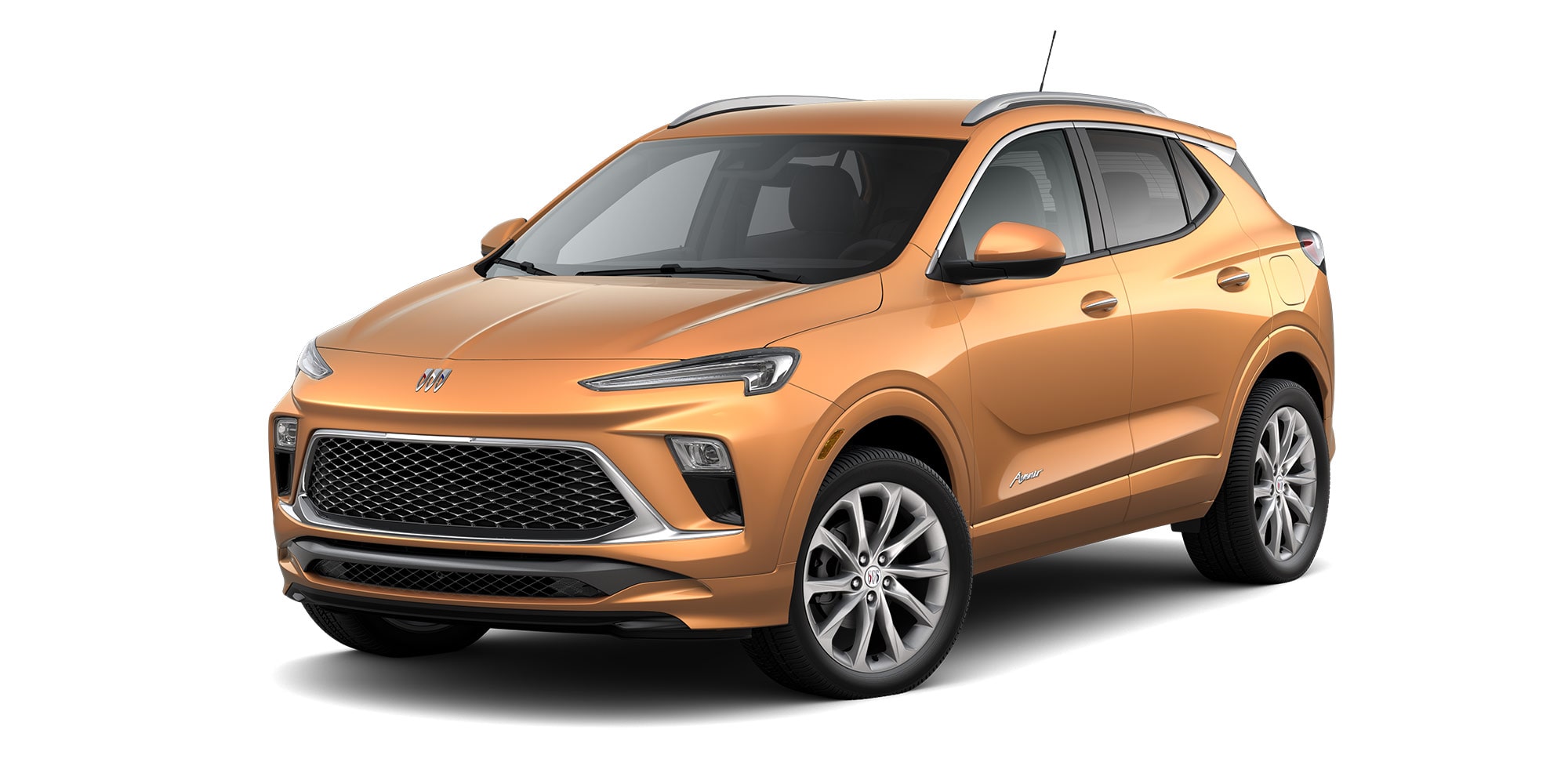 Front Three-Quarters View of the 2026 Buick Encore GX Avenir Luxury SUV in the Color Copper Ice Metallic