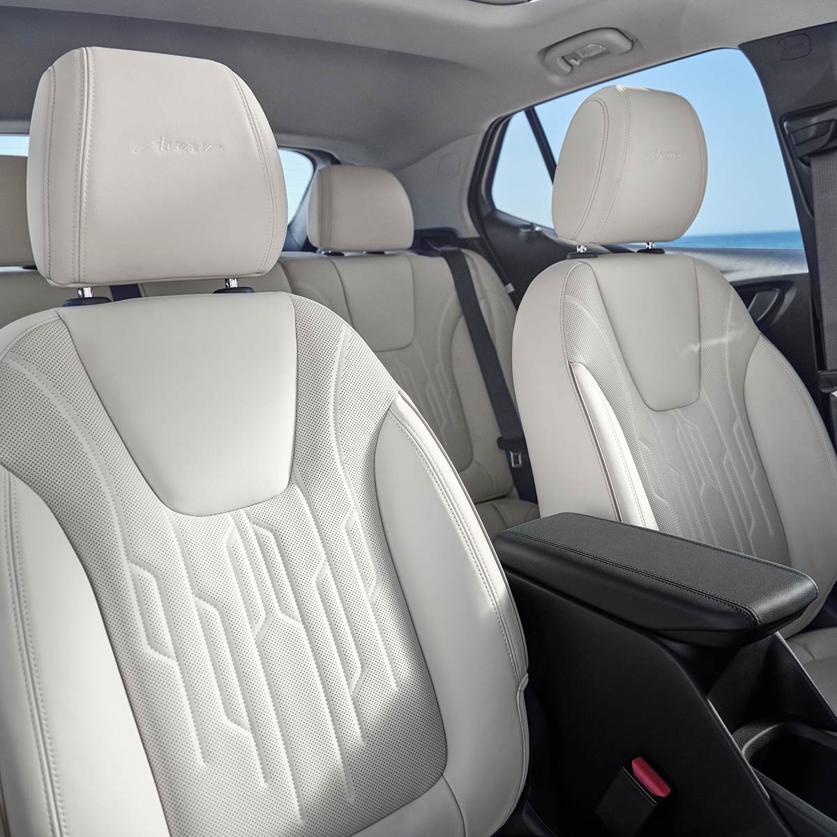 Interior View From the Passenger Side Door of the Buick 2026 Encore GX Avenir Luxury SUV's Front Row Seats
