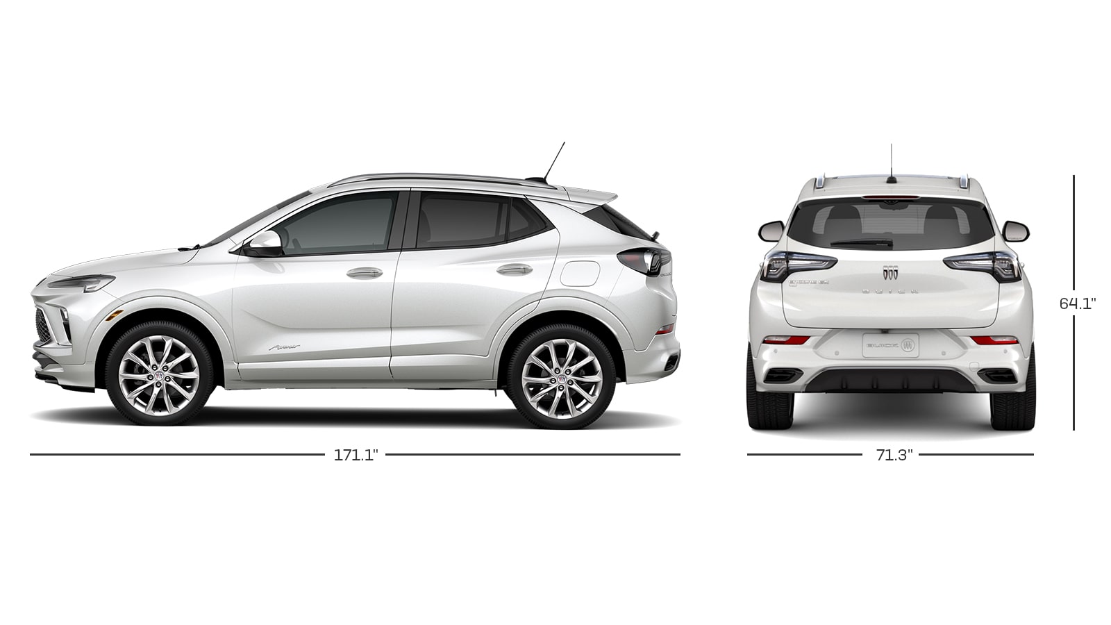 Profile and Rear View of the 2026 Buick Encore GX Avenir Luxury SUV Specs and Measurements