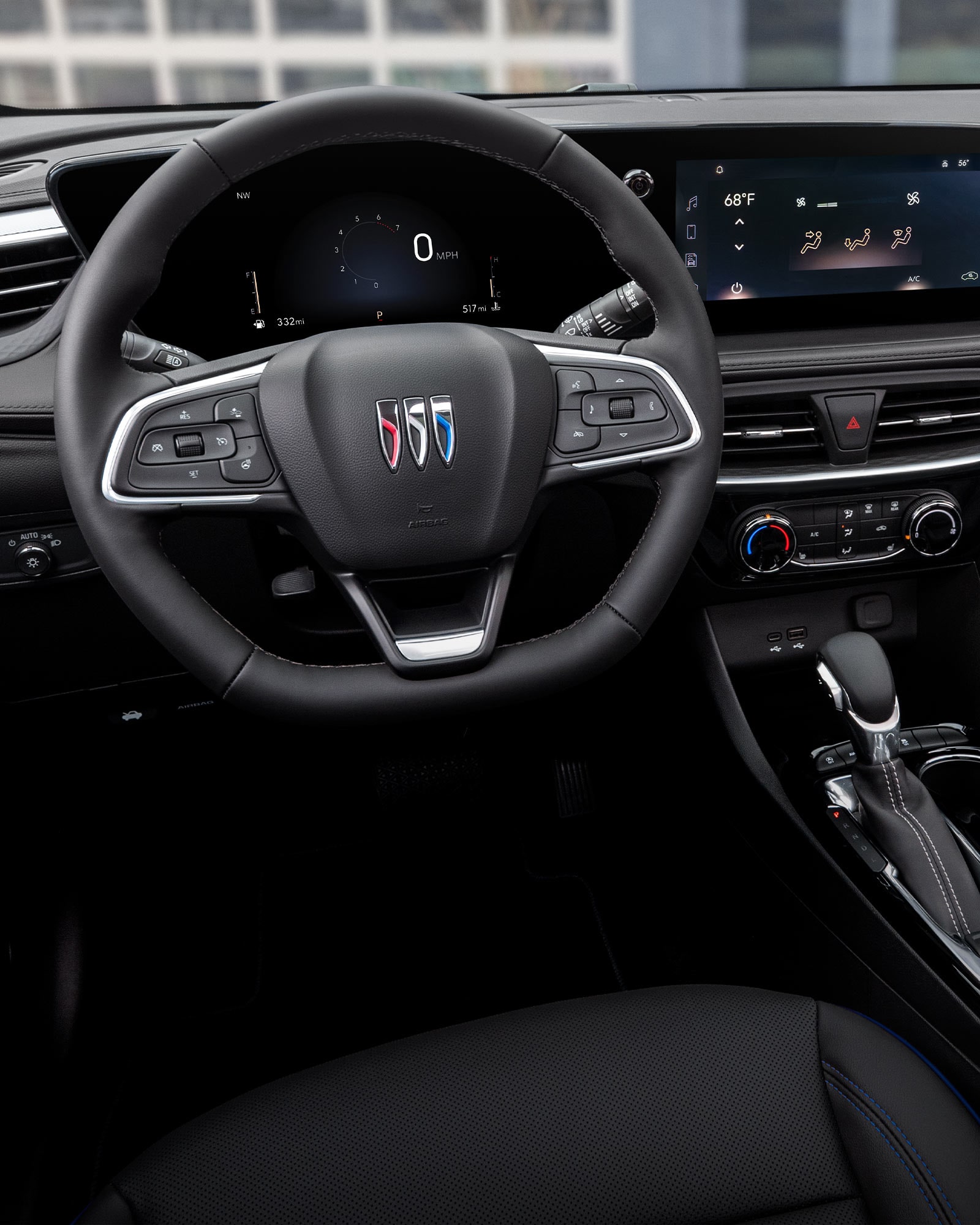Interior View of the Steering Wheel, Dashboard, and Infotainment Display in the 2026 Buick Encore GX ST