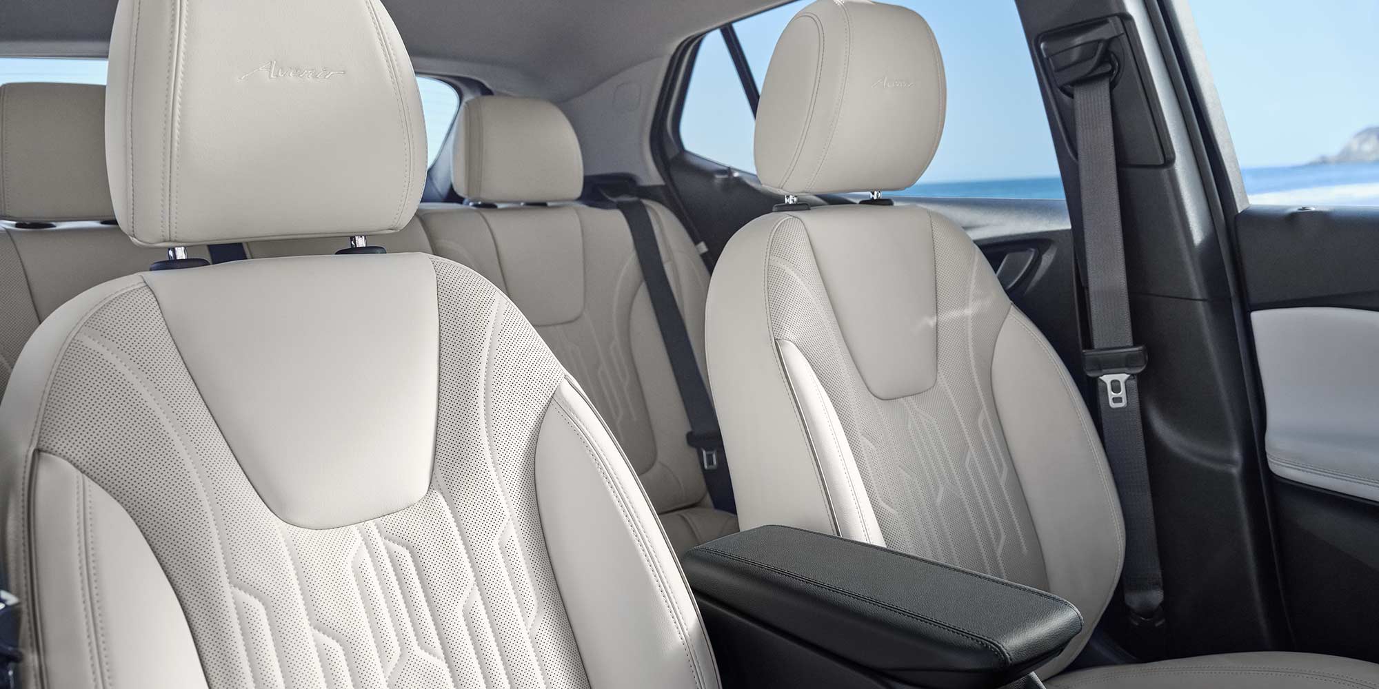 Interior View of the Buick 2026 Encore GX Small SUV's Dashboard, Steering Wheel, and Infotainment Display