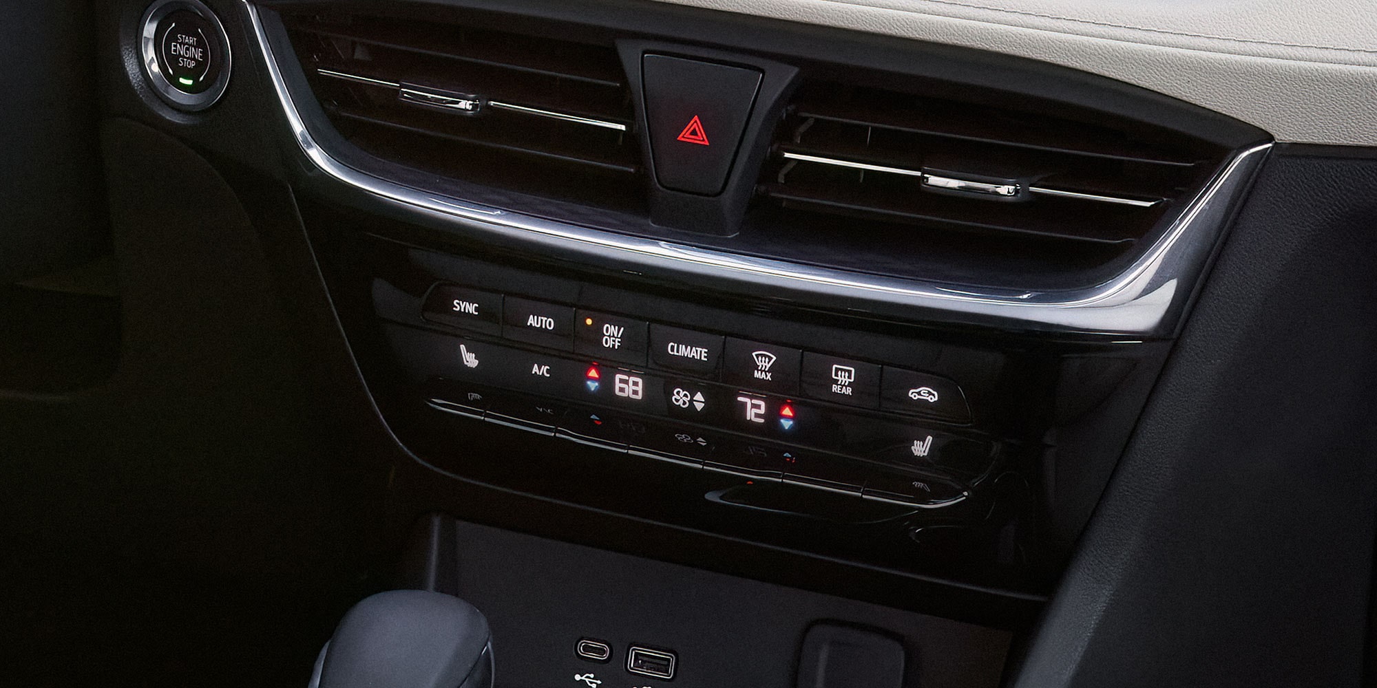 Close-up of the Dual-Zone Climate Controls  in the Buick 2026 Encore GX Avenir Luxury SUV