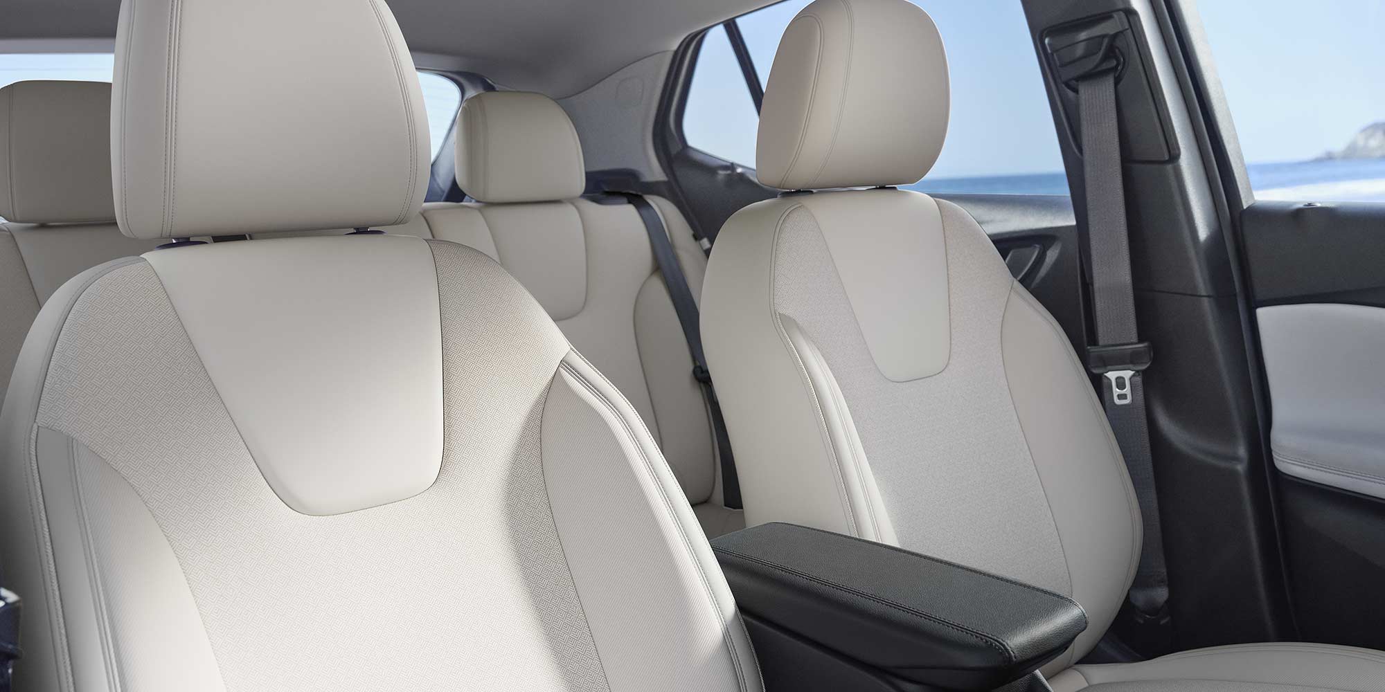 Interior View of the Buick 2026 Encore GX Small SUV's Dashboard, Steering Wheel, and Infotainment Display