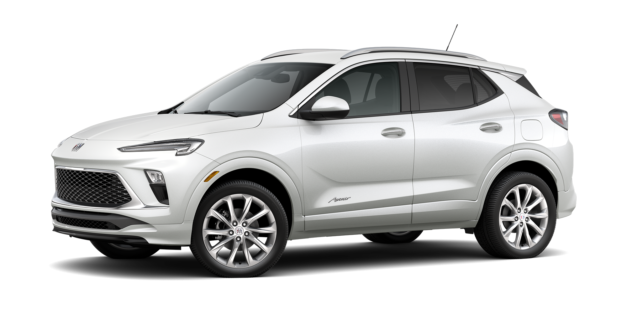 Three-Quarters View of the 2026 Buick Encore GX Avenir Luxury SUV in the Color Summit White