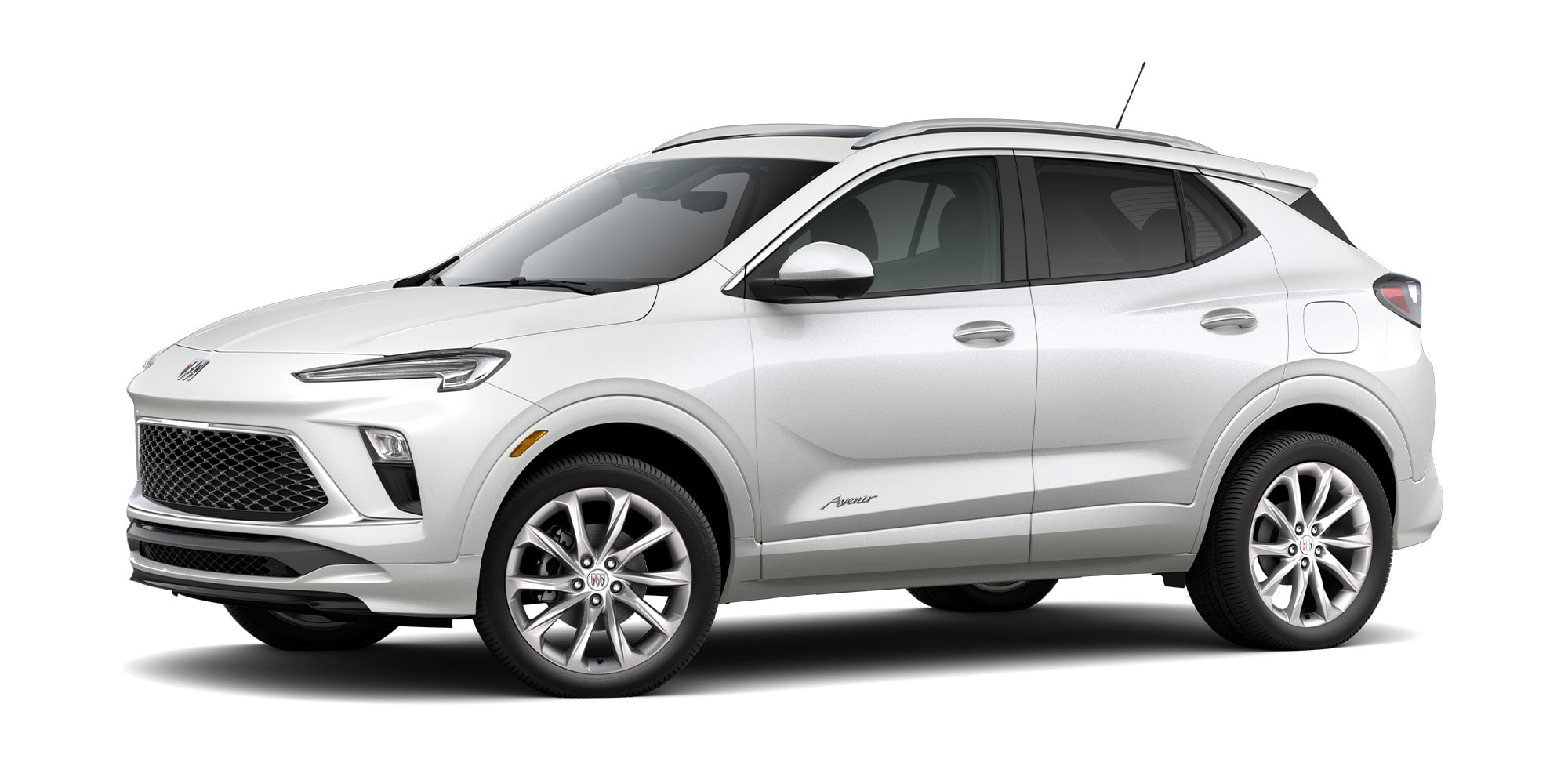 Three-Quarters View of the 2026 Buick Encore GX Avenir Luxury SUV in the Color Summit White