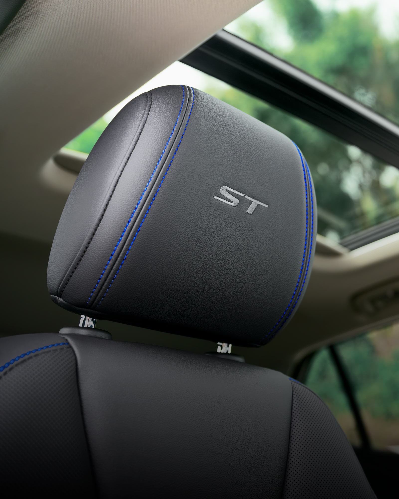 Interior View of the ST Badging on the Buick 2026 Encore GX ST Sporty SUV's Headrests