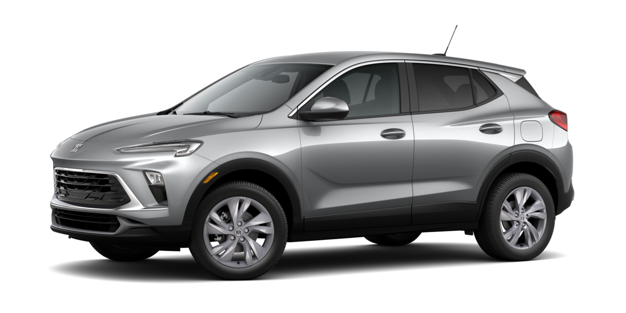 Three-Quarters View of the 2026 Buick Encore GX Preferred Subcompact SUV in the Color Moonstone Grey Metallic