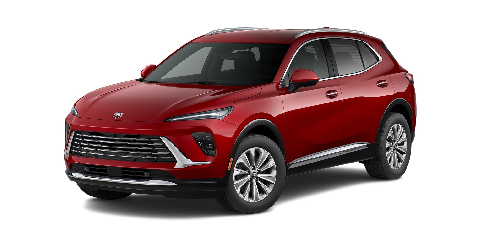 Front Three-Quarters View of the 2026 Buick Envision Preferred Compact SUV in the Color Brilliant Red