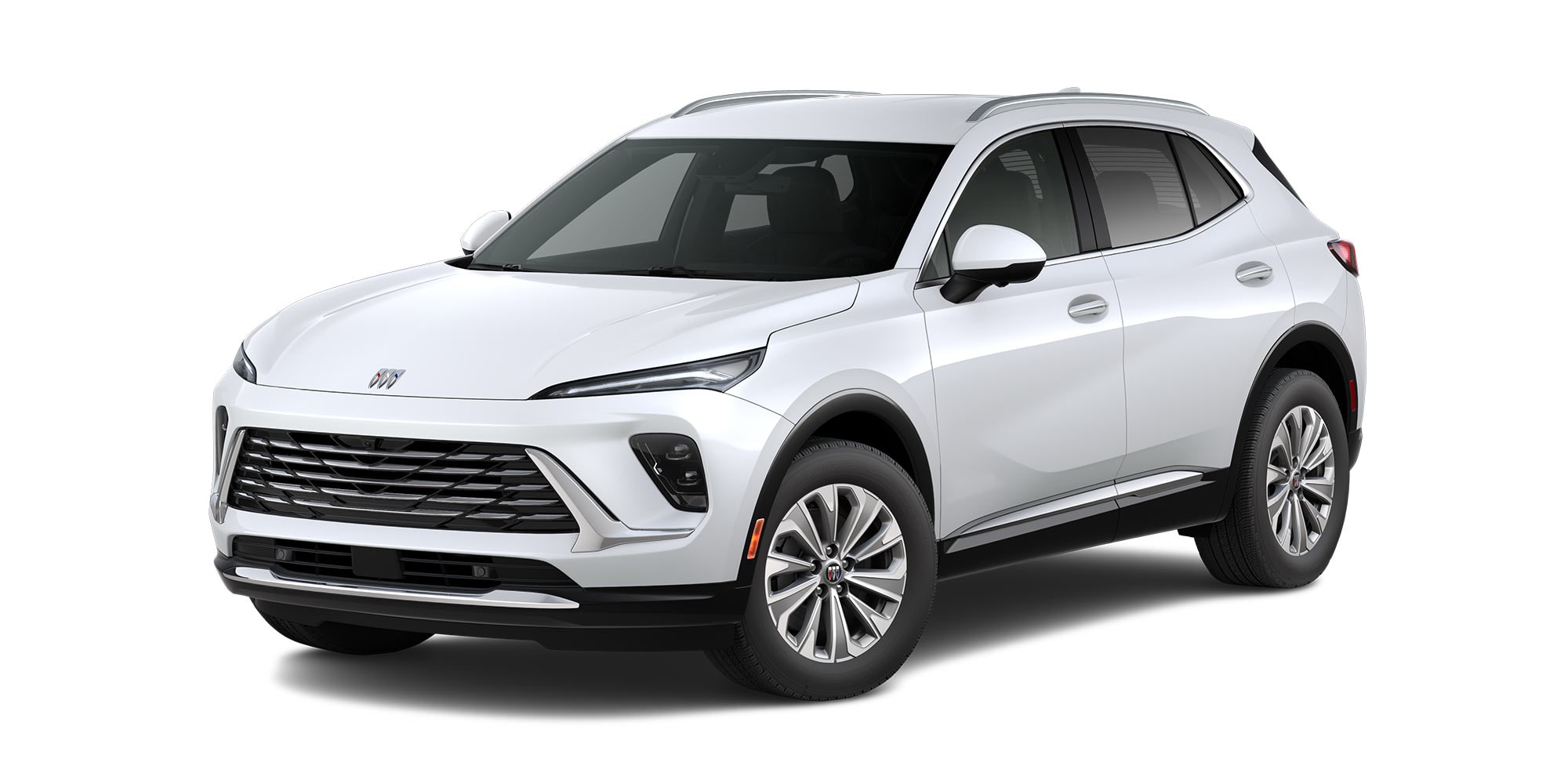 Front Three-Quarters View of the 2026 Buick Envision Preferred Compact SUV in the Color Iridescent White Tricoat