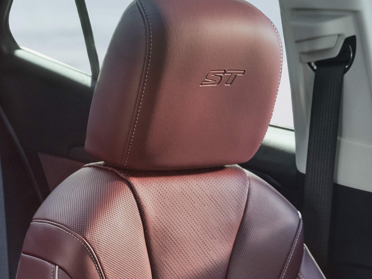 Close-up of the Headrest on the Perforated Leather-Appointed Front Seats in the 2026 Buick Envision ST Sporty Compact SUV