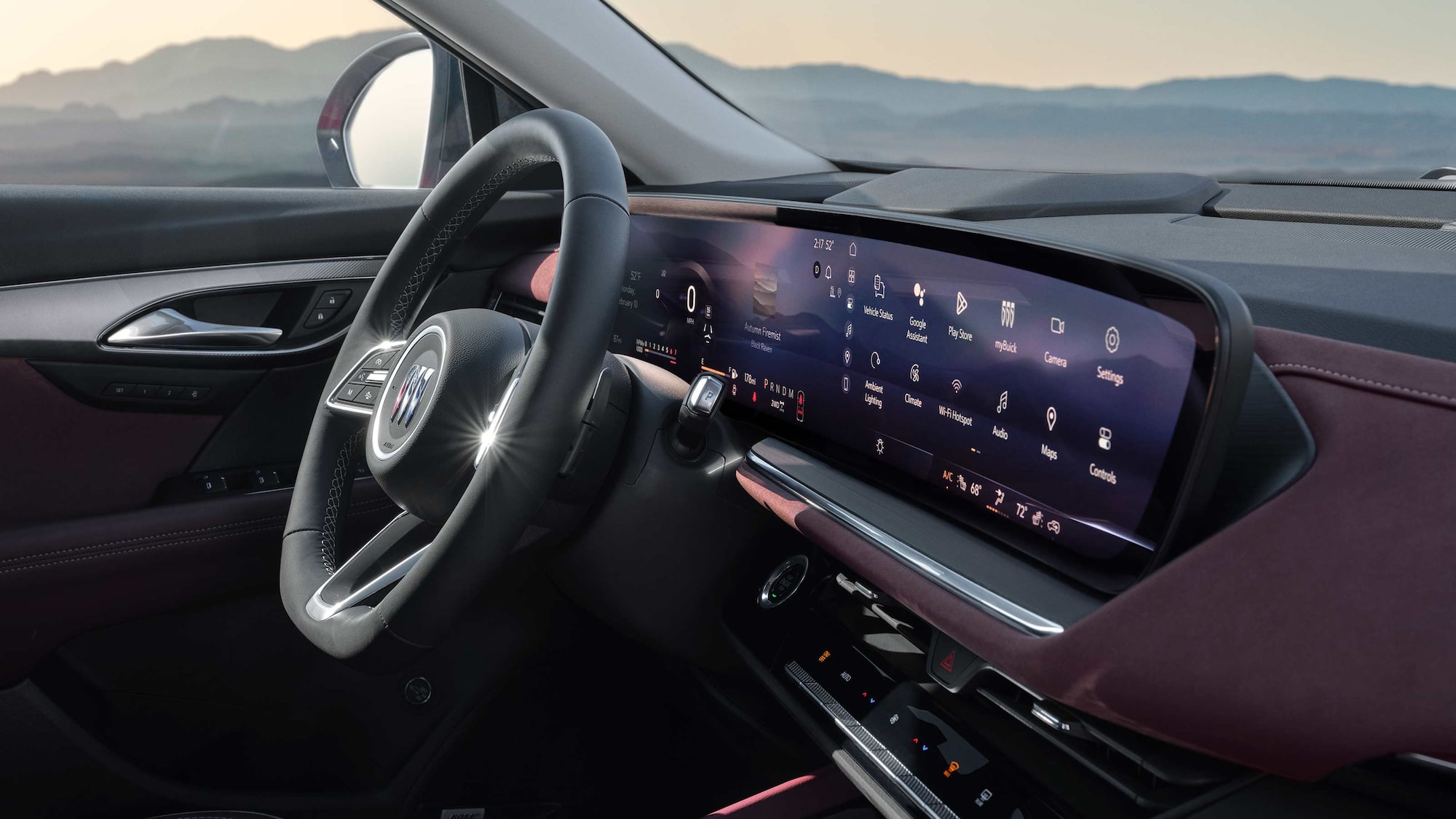 Interior View of the Steering Wheel and Infotainment System in the 2026 Buick Envision Compact SUV