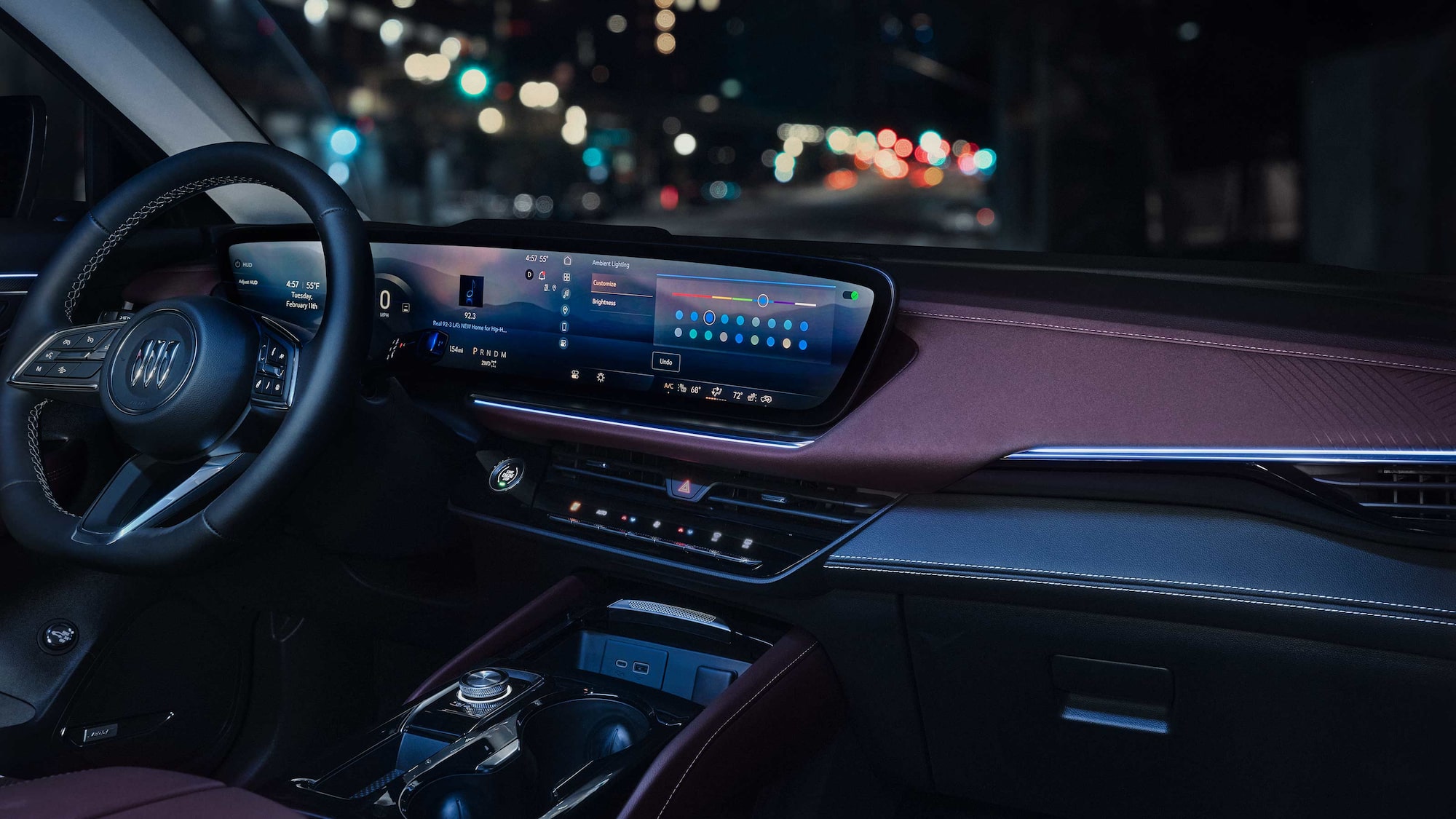 Interior View at Night of the Lite up Dashboard and Infotainments System in the 2026 Buick Envision Compact SUV