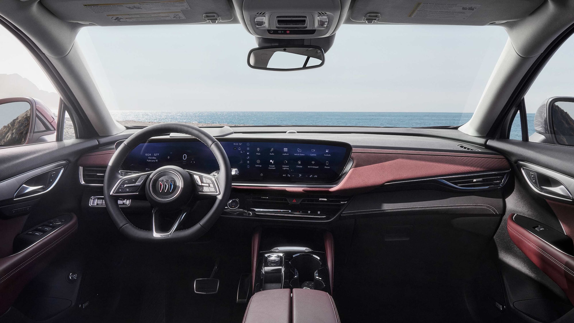Interior View of the Steering Wheel, Dashboard and Infotainment Screen in the 2026 Buick Envision Compact SUV
