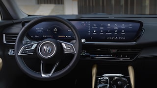 Interior View of the Steering Wheel and Infotainment System in the 2026 Buick Envision Compact SUV