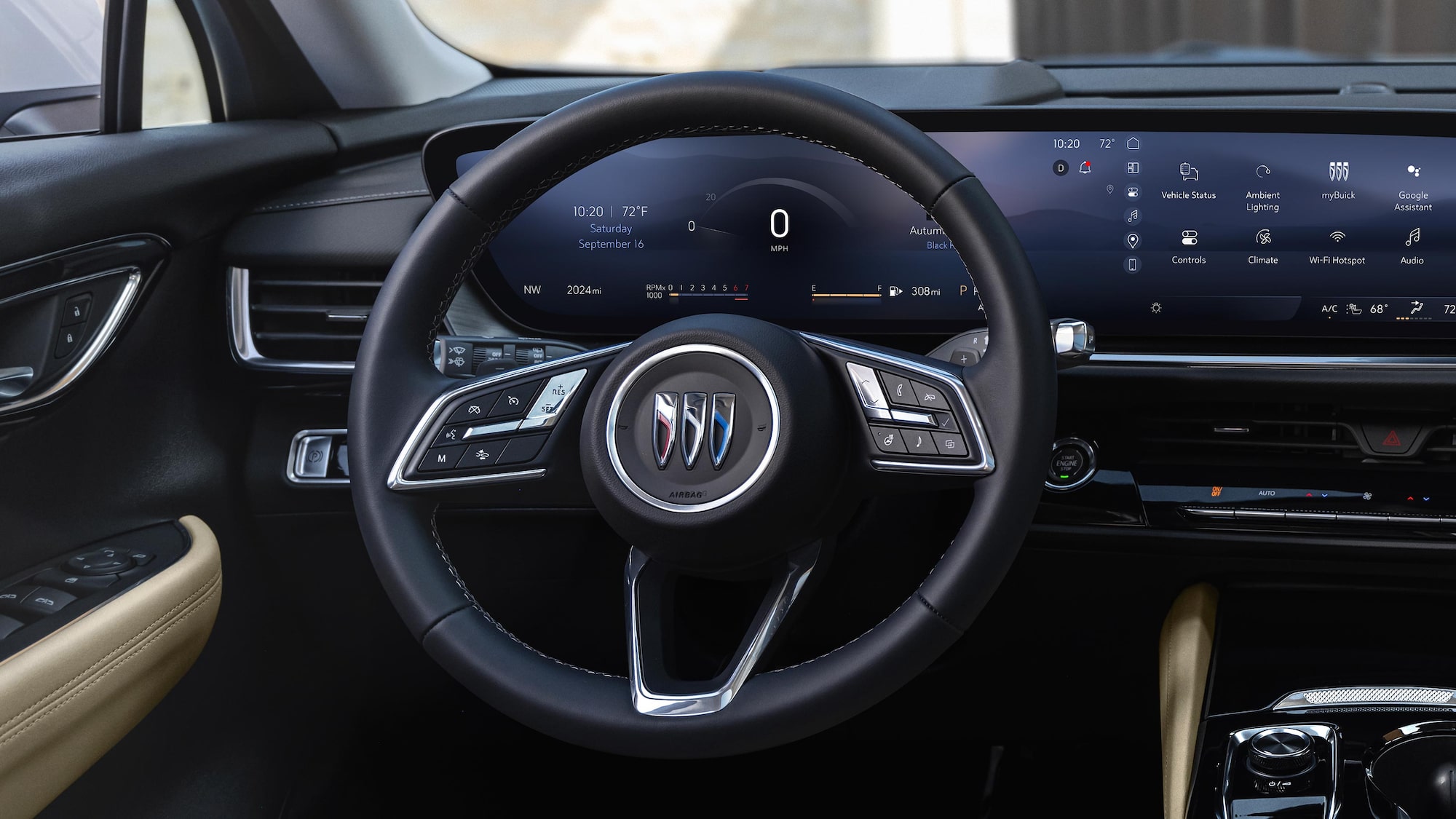 Interior View of the Steering Wheel and Infotainment System in the 2026 Buick Envision Compact SUV