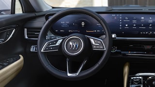 Interior View of the Steering Wheel and Infotainment System in the 2026 Buick Envision Compact SUV