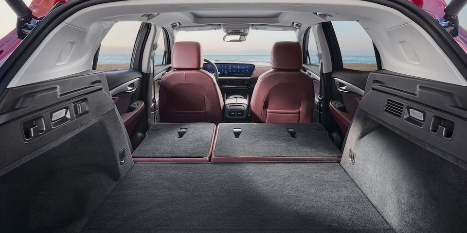 Interior View from the Open Rear Tailgate of the Rear Seats folded Down in the 2026 Buick Envision Compact SUV