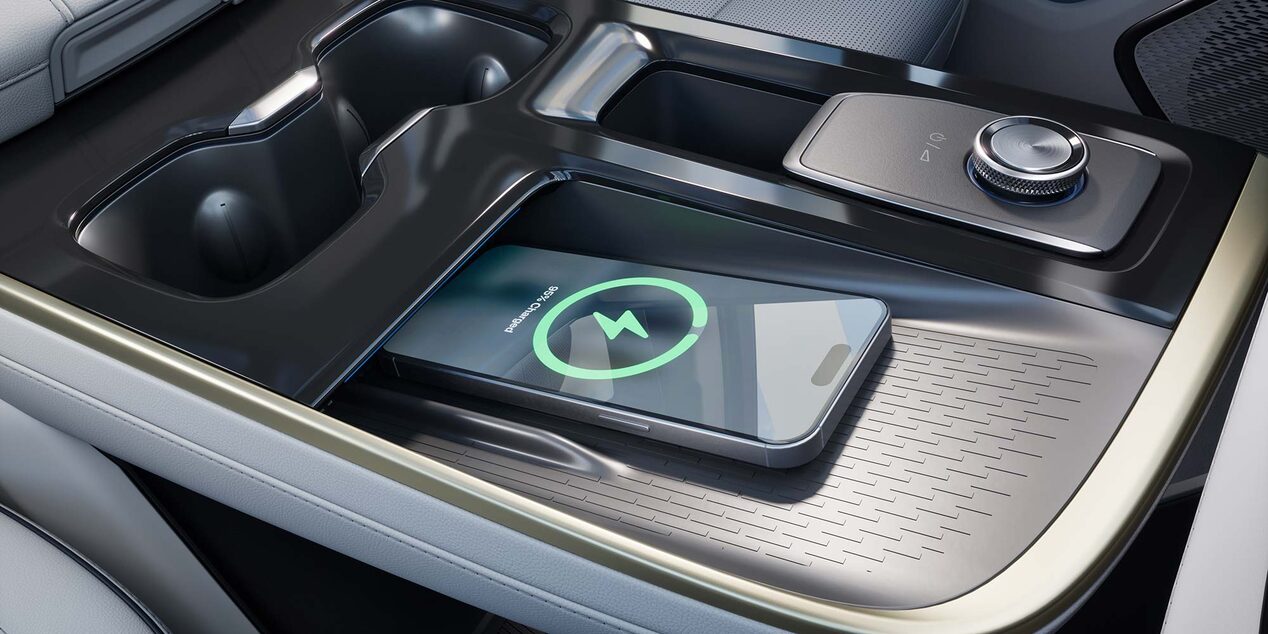 A Close-Up of the Buick Center Console with a Phone Wirelessly Charging