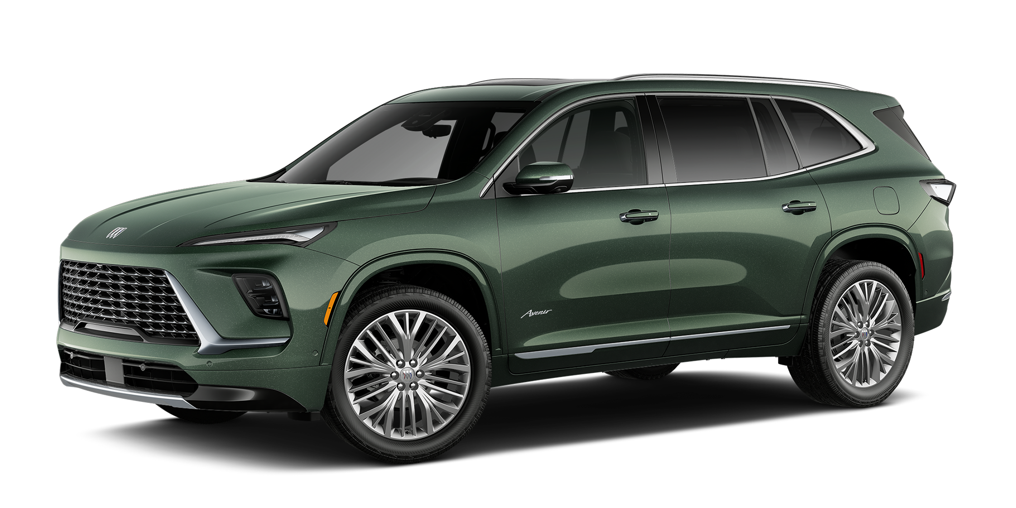 Three Quarter View of a Emerald Green Metallic Buick Enclave SUV