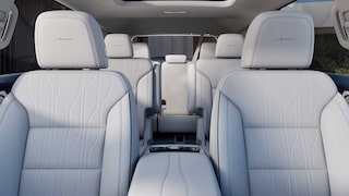 A Close-Up View of a White Perforated Leather Car Seat with Intricate Stitching
