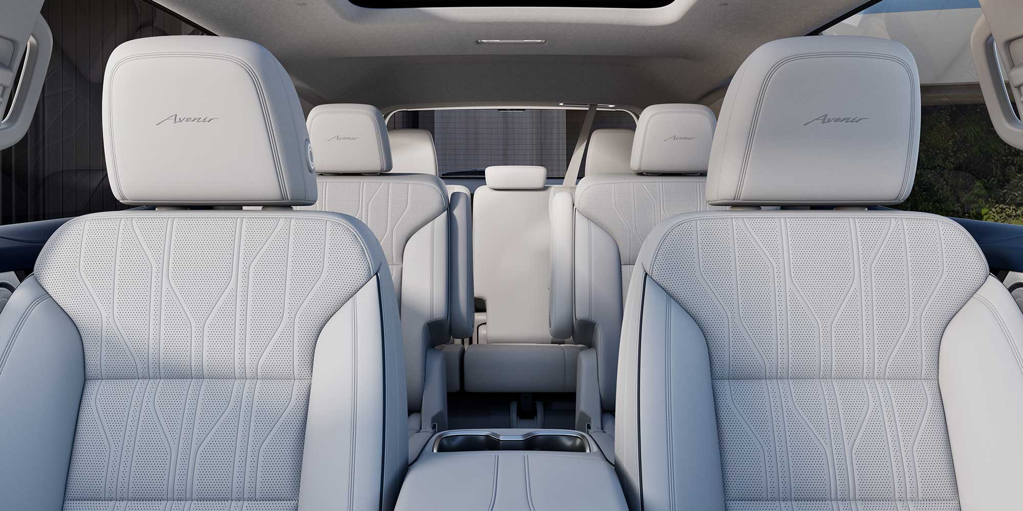 A Close-Up View of a White Perforated Leather Car Seat with Intricate Stitching