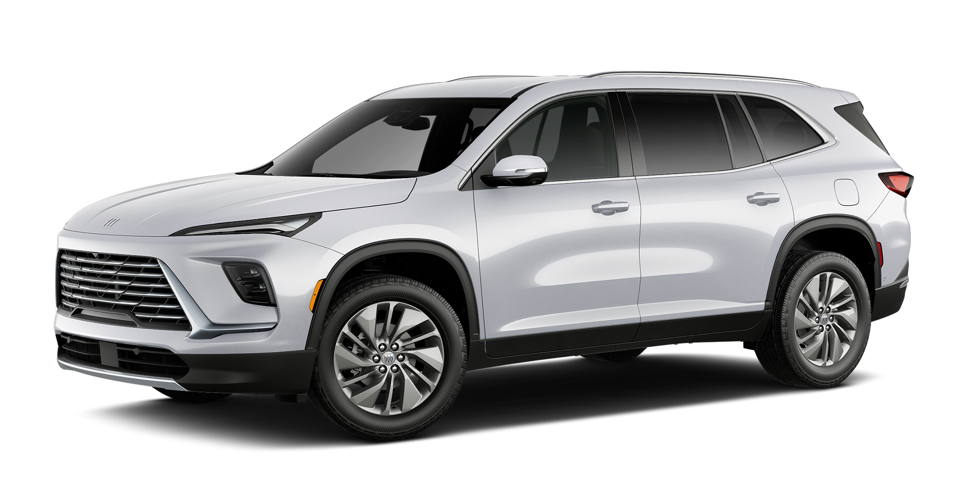 Three Quarter View of a Iridescent White Buick Enclave SUV