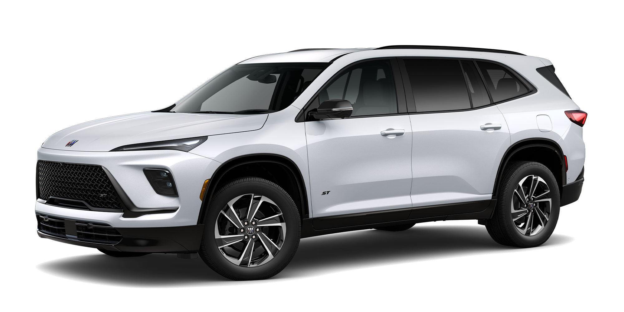 Three Quarter View of a Iridescent White Buick Enclave SUV