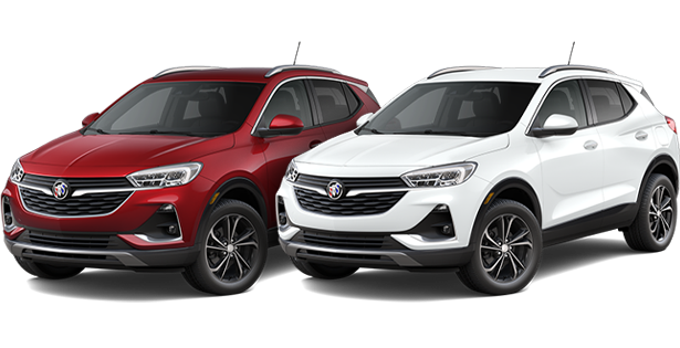 The Cinnabar Metallic and Summit White Buick Encore GX's Side by Side