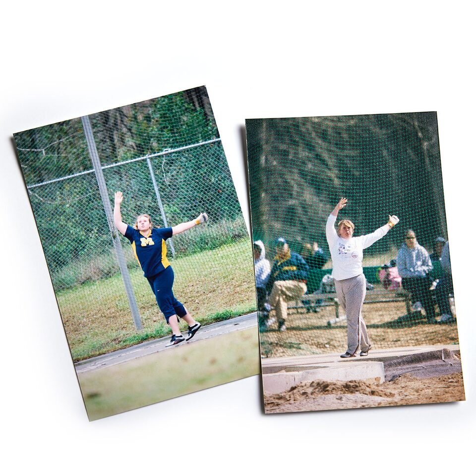Collage Photos of Jamie Barbour Participating in Shot Put